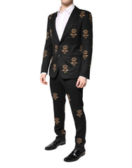 Dolce & Gabbana Black Bee Crown Embroidery 2 Piece Suit