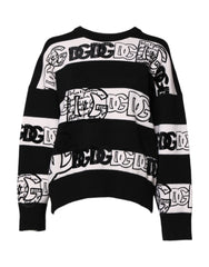 Dolce & Gabbana Black White Logo Print Wool Pullover Sweater