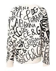 Dolce & Gabbana White Black Logo Print Women Pullover Sweater