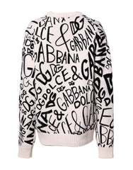 Dolce & Gabbana White Black Logo Print Women Pullover Sweater