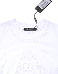 Dolce & Gabbana White Cotton Floral Logo Crew Neck T-shirt