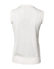 Dolce & Gabbana White Silk Round Neck Sleeveless Tank Top