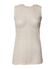 Dolce & Gabbana Ivory Nylon Logo See Through Sleeveless Tank Top