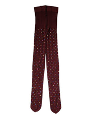 Dolce & Gabbana Maroon Nylon Crystal Embellished Pantyhose Tights