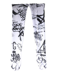 Dolce & Gabbana White Graffiti Cotton Over Calf Stockings Socks