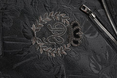 Dolce & Gabbana Black Brocade Cotton Full Zip Biker Jacket