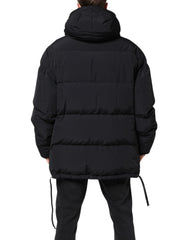 Dolce & Gabbana Black Nylon Full Zip Hooded Parka Jacket