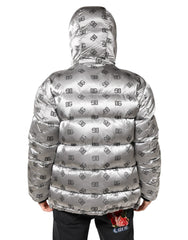 Dolce & Gabbana Silver Logo Full Zip Hooded Quilted Jacket