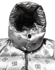 Dolce & Gabbana Silver Logo Full Zip Hooded Quilted Jacket