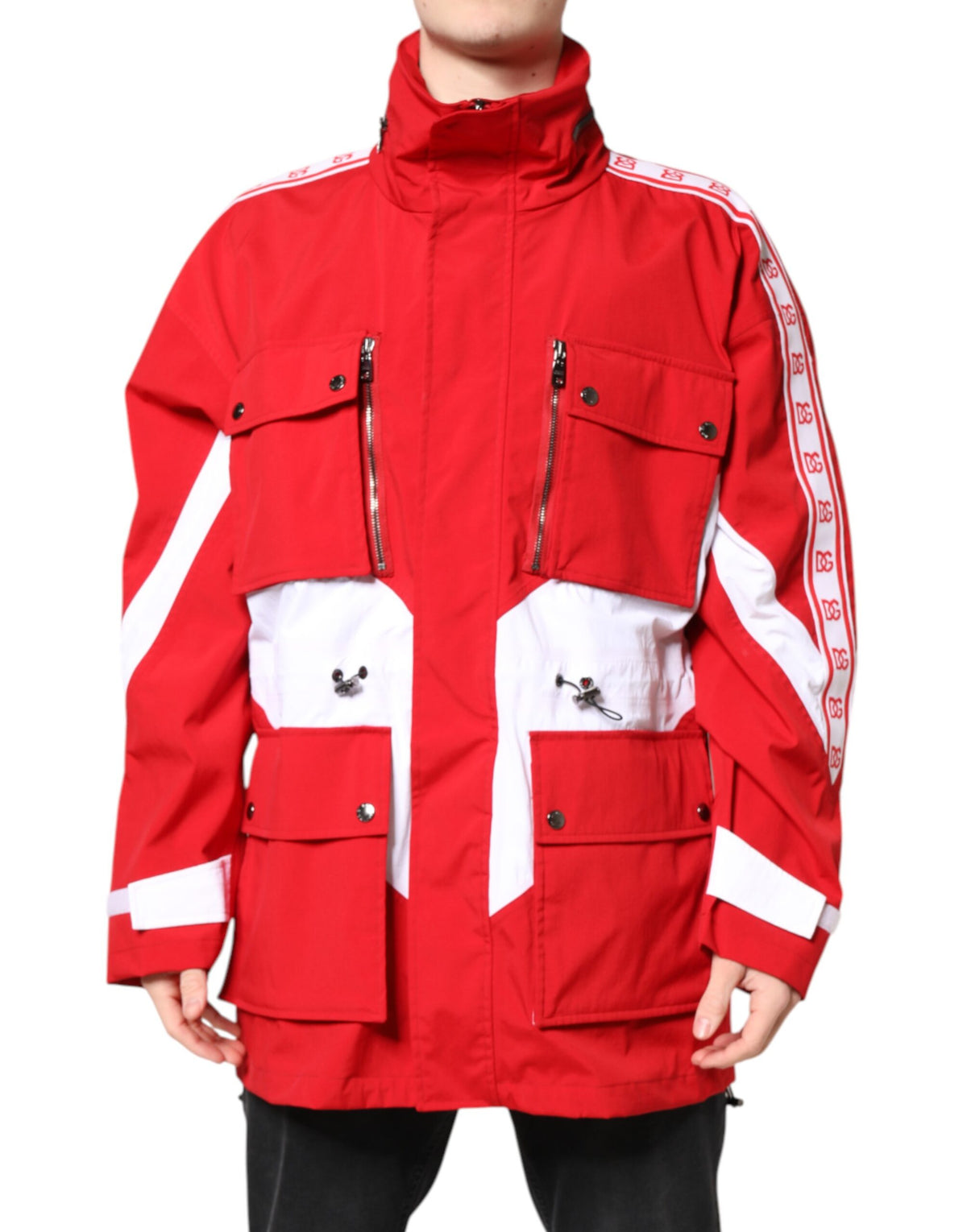 Dolce & Gabbana Red White Nylon Full Zip Windbreaker Jacket