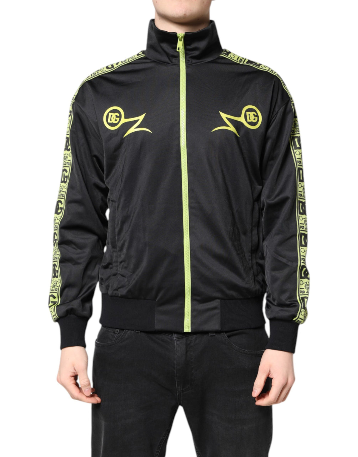 Dolce & Gabbana Black Logo Turtleneck Zip Bomber Jacket