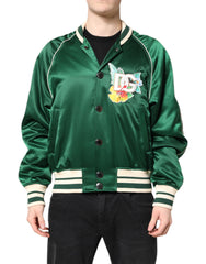 Dolce & Gabbana Green Floral DG Logo Full Zip Bomber Jacket