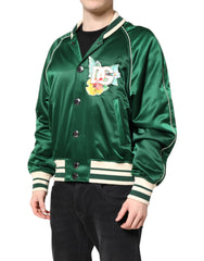 Dolce & Gabbana Green Floral DG Logo Full Zip Bomber Jacket