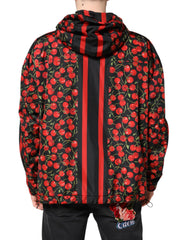 Dolce & Gabbana Black Cherry Print Hooded Windbreaker Jacket