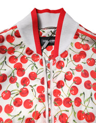 Dolce & Gabbana White Cherry Print Full Zip Bomber Jacket