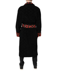 Dolce & Gabbana Black Cherry Print Wrap Robe Men Coat Jacket