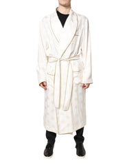 Dolce & Gabbana Ivory Silk Logo Men Wrap Robe Coat Jacket