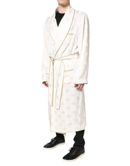 Dolce & Gabbana Ivory Silk Logo Men Wrap Robe Coat Jacket