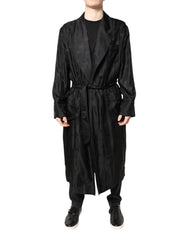 Dolce & Gabbana Black Silk DG Logo Men Wrap Robe Coat Jacket