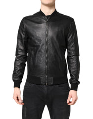 Dolce & Gabbana Black Lambskin Leather Full Zip Biker Jacket