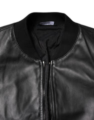Dolce & Gabbana Black Lambskin Leather Full Zip Biker Jacket