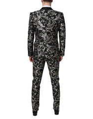 Dolce & Gabbana Black Gray MARTINI Jacquard Men 3 Piece Suit