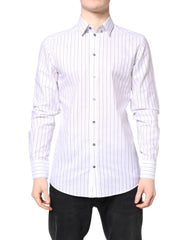 Dolce & Gabbana White Stripes Cotton GOLD Formal Dress Shirt