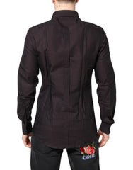 Dolce & Gabbana Maroon Jacquard Cotton GOLD Men Dress Shirt