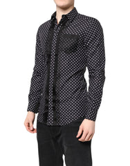 Dolce & Gabbana Black Polka Dot Long Sleeves Gold Formal Shirt
