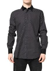 Dolce & Gabbana Black Polka Dot Cotton Formal Dress Shirt