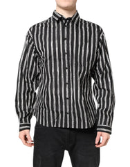 Dolce & Gabbana Black White Striped Cotton Dress Shirt
