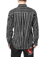 Dolce & Gabbana Black White Striped Cotton Dress Shirt