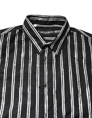 Dolce & Gabbana Black White Striped Cotton Dress Shirt