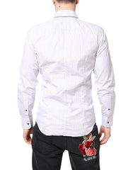 Dolce & Gabbana White Striped Cotton MARTINI Men Dress Shirt