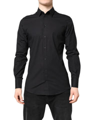 Dolce & Gabbana Black GOLD Cotton Dress Formal Shirt