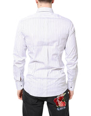 Dolce & Gabbana White Stripes GOLD Cotton Formal Shirt