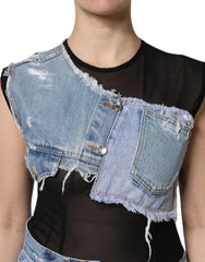 Dolce & Gabbana Black Blue Sleeveless Denim Mini Dress