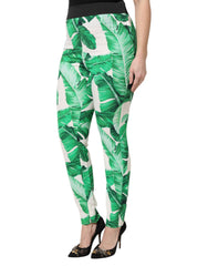 Dolce & Gabbana White Green Leaf High Waist Pants
