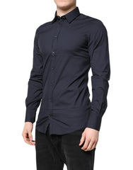 Dolce & Gabbana Dark Blue GOLD Cotton Dress Formal Shirt