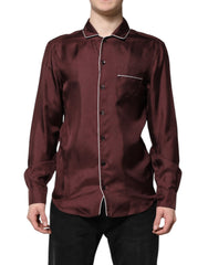 Dolce & Gabbana Burgundy Silk Dotted Long Sleeves Shirt