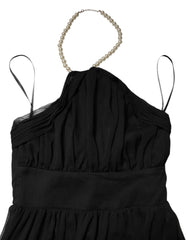 Marciano by Guess Black Tulle Pearl Sleeveless Long Gown Dress
