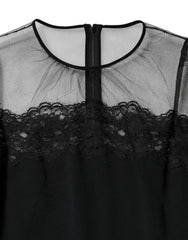 Dolce & Gabbana Black Lace Trim Nylon Tulle Sheath Midi Dress