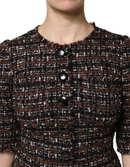 Dolce & Gabbana Brown Tweed Short Sleeves A-line Mini Dress