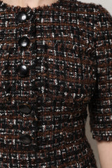 Dolce & Gabbana Brown Tweed Short Sleeves A-line Mini Dress