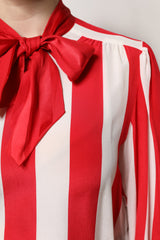 Dolce & Gabbana Red White Stripes Ascot Collar Blouse Top