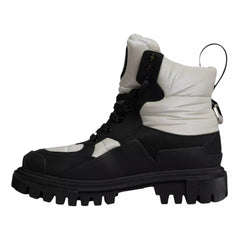 Dolce & Gabbana Black White Padded Mid Calf Lace Up Boots Shoes