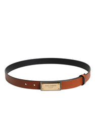 Dolce & Gabbana Brown Leather Gold Rectangle Buckle Belt