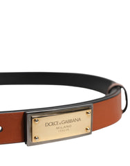 Dolce & Gabbana Brown Leather Gold Rectangle Buckle Belt