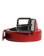 Dolce & Gabbana Red Leather Silver Tone Metal Buckle Belt