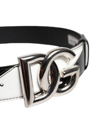 Dolce & Gabbana Black White Leather DG Metal Buckle Belt